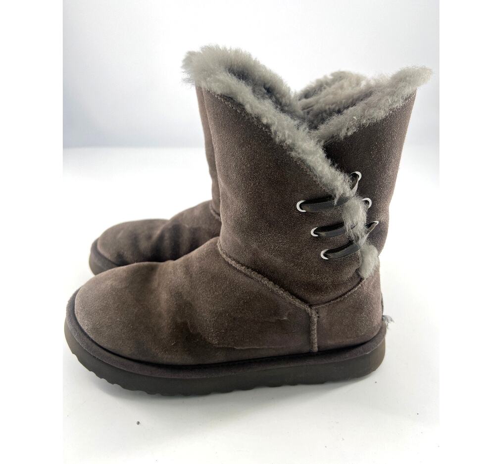 Ugg Constatine Satin Ribbon Boots Womens Size 7 Gray Charcoal Warm Y2K